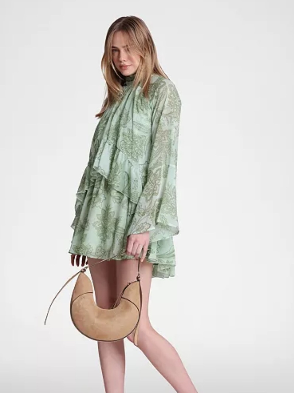 NWT Avec Les Filles Women's Mock Neck Tiered Ruffle Mini Dress M - Picture 3 of 8